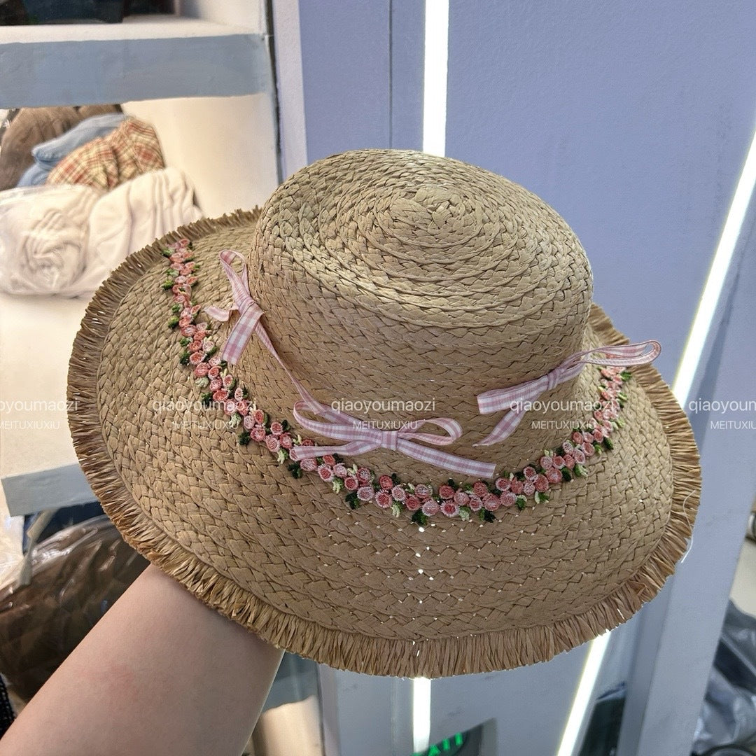 Sombrero de playa tejido de paja de moda de verano para mujer
