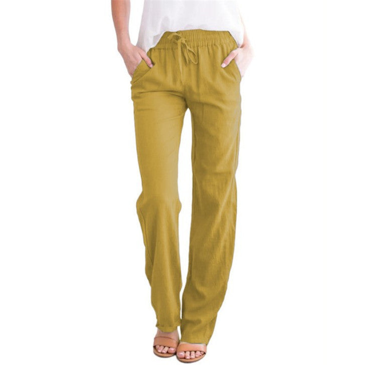 Women Casual Solid Color Cotton Linen Loose Pants