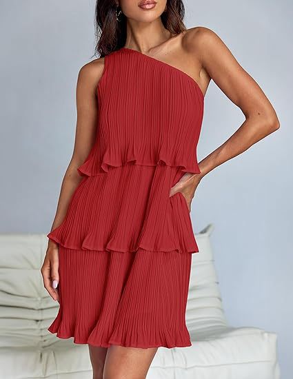 Women Fashion Sexy Solid Color Spliced Ruffled Dress