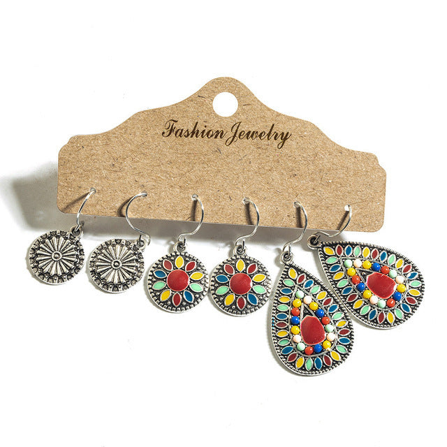 Conjunto de pendientes de aleación con forma de gota de aceite estilo bohemio