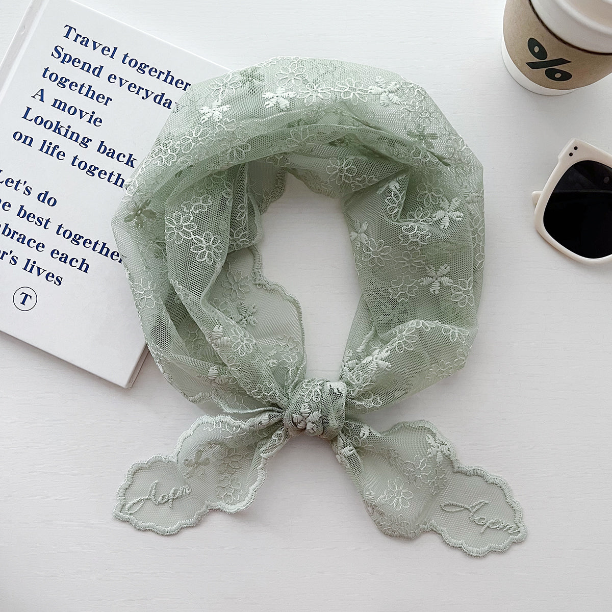 Spring Summer Women Solid Color Lace Triangle Scarf