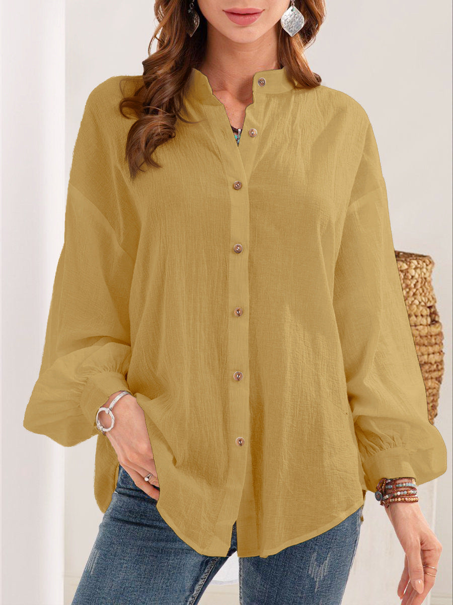 Camisa con botones de color liso de moda de verano para mujer