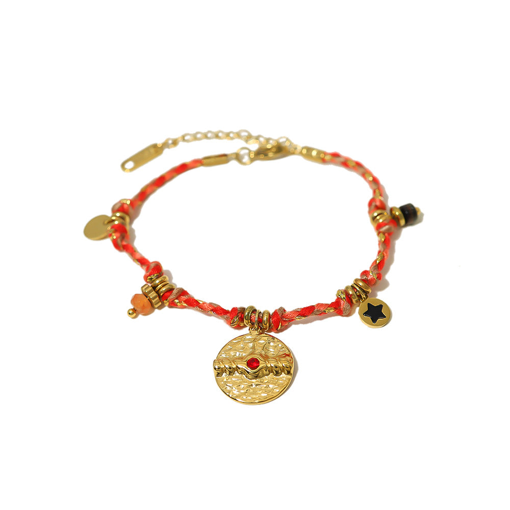 Pulsera de monedas de acero inoxidable de 18 quilates estilo bohemio