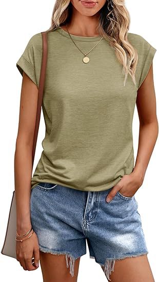 Summer Women Casual Solid Color Round Neck Short Sleeve Blank T-Shirt