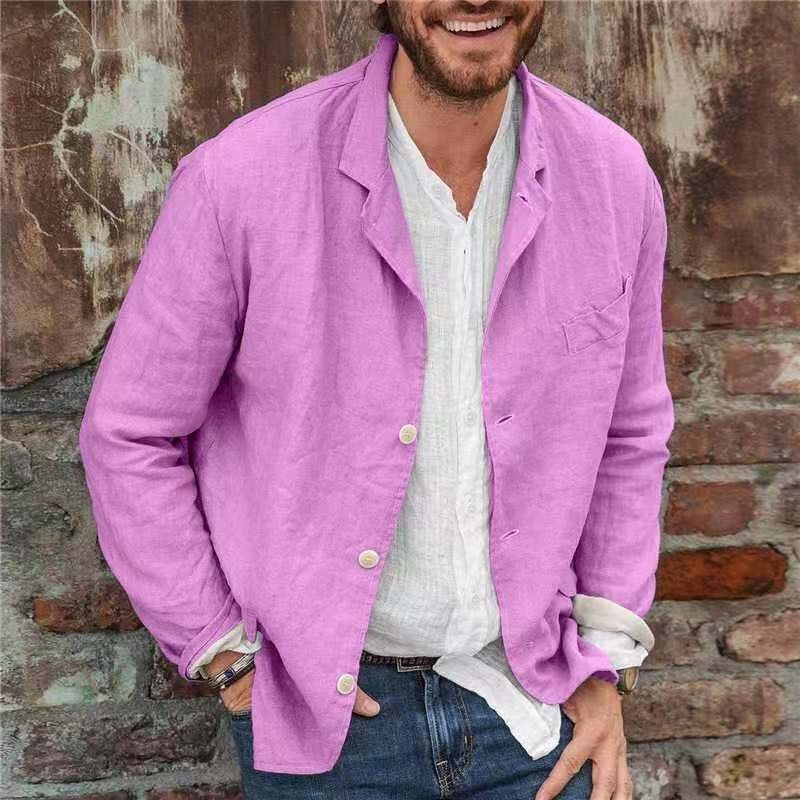 Men Fashion Casual Solid Color Linen Long Sleeve Blazer