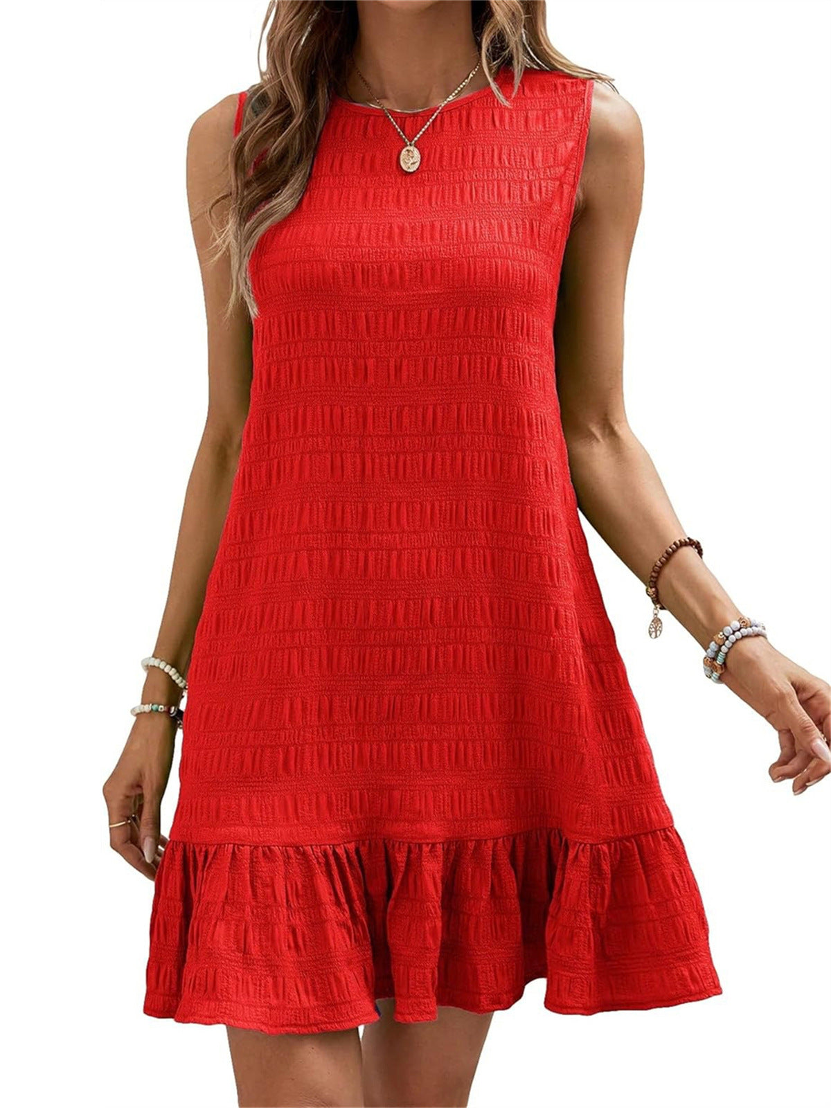 Women Casual Solid Color Polyester Sleeveless Dress