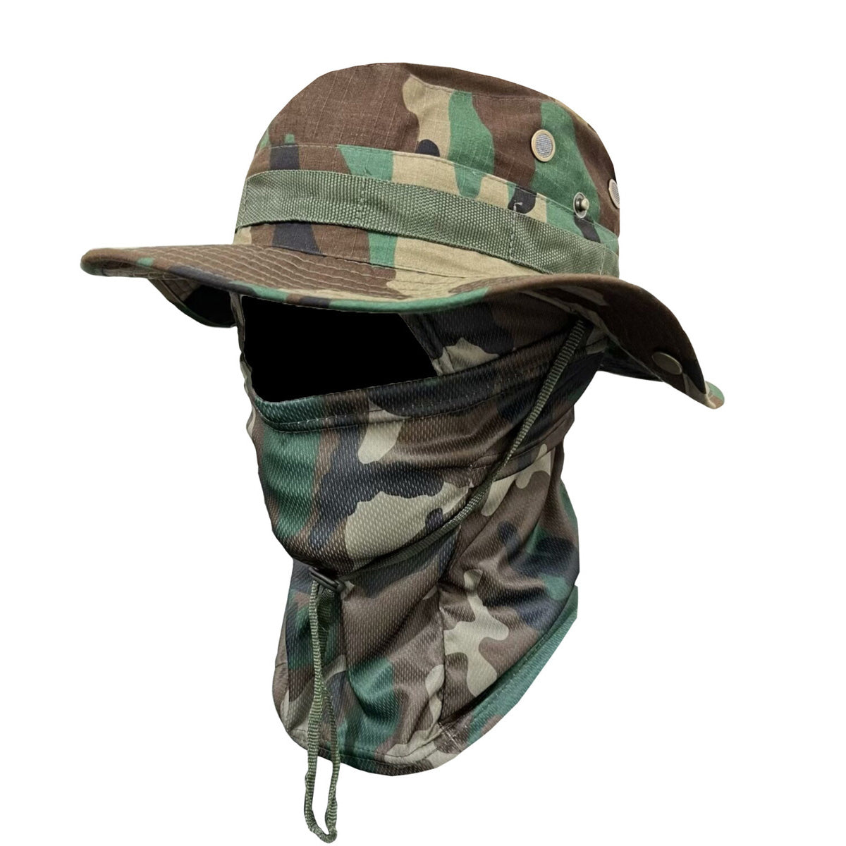 Sombrero Boonie de camuflaje resistente al viento para hombre con mascarilla