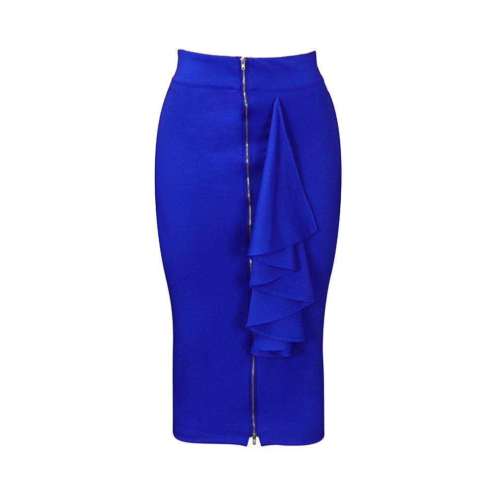 Women Fashion Sexy Solid Color Plus Size Zipper Skirt