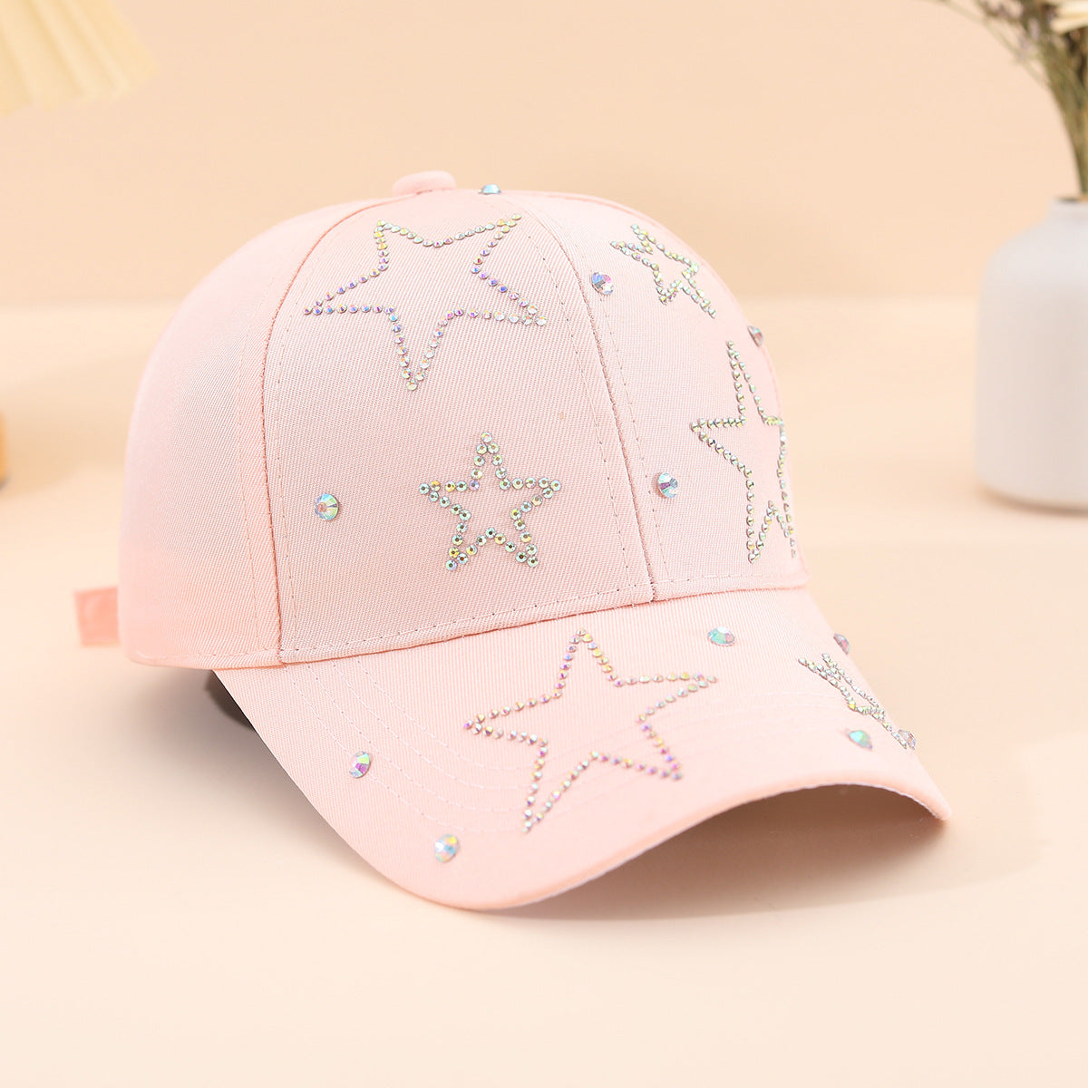Gorra de béisbol con parasol y diamantes de imitación de color liso para mujer