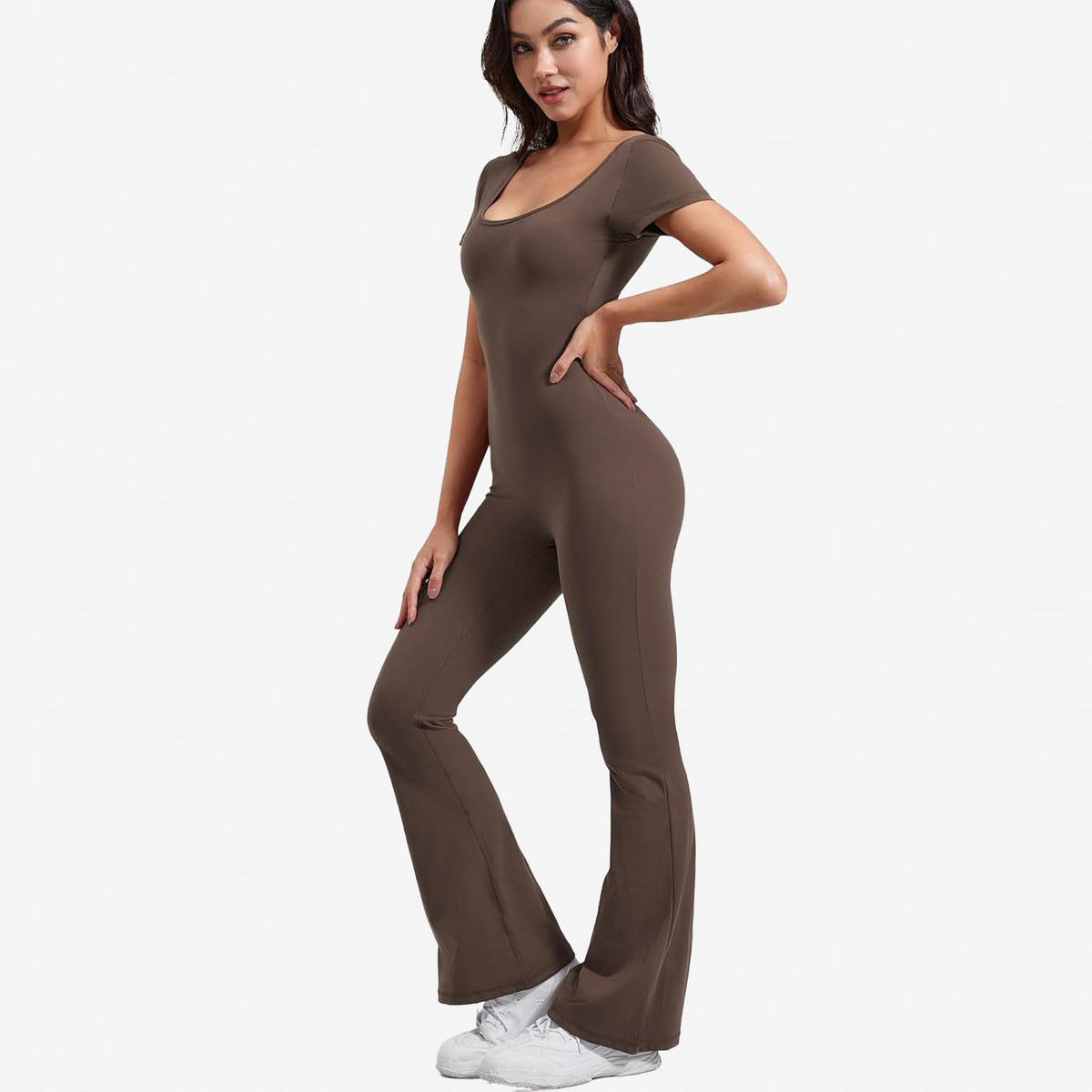 Women Casual Solid Color Square Neck Backless Jumpsuits - Yoga and Sports