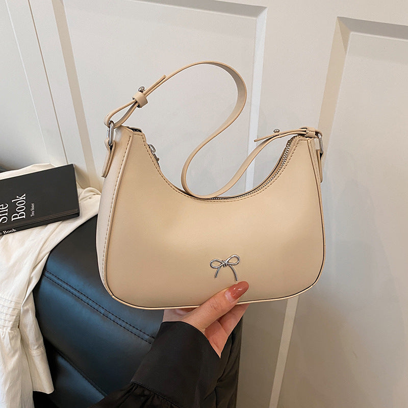 Women Casual Solid Color Shoulder Bag with Bowknot Decoration