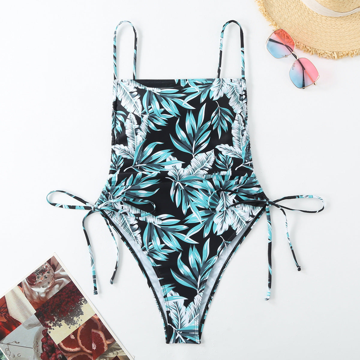 Maillot de bain à cordon de serrage imprimé floral pour femme