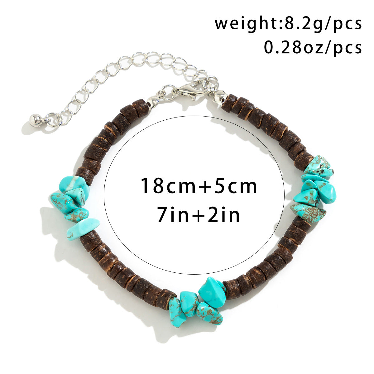 Pulsera y collar turquesa bohemio informal de moda para hombre