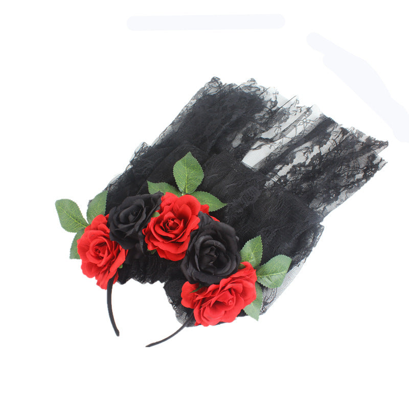 Bandeau de fête d'Halloween en dentelle florale rose, accessoire pour cheveux fantôme mort-vivant