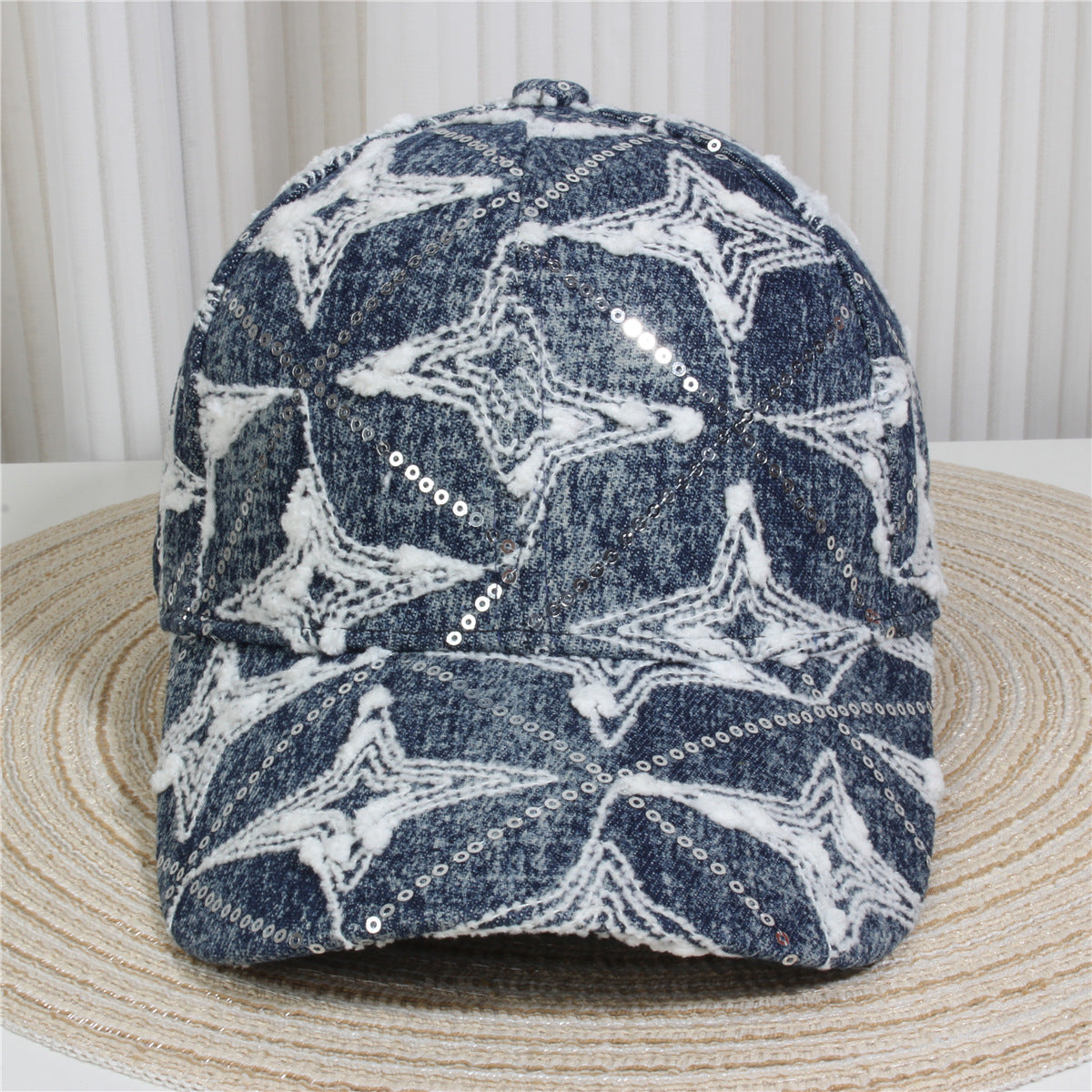 Fashion Casual Denim Rhinestone Sequins Baseball Cap