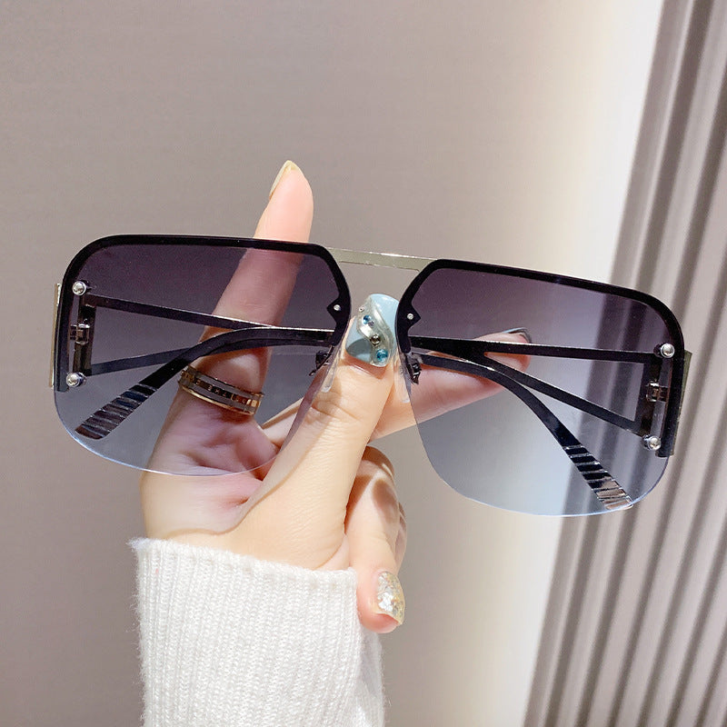 Lunettes de soleil à demi-monture en métal pour femmes, protection UV, simples et tendance