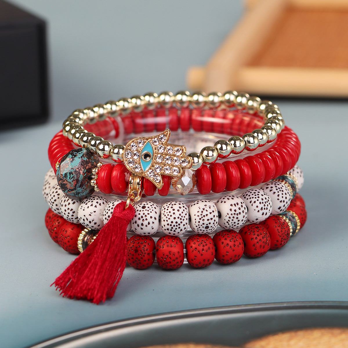 Pulsera con borlas de cuentas de estilo étnico vintage bohemio