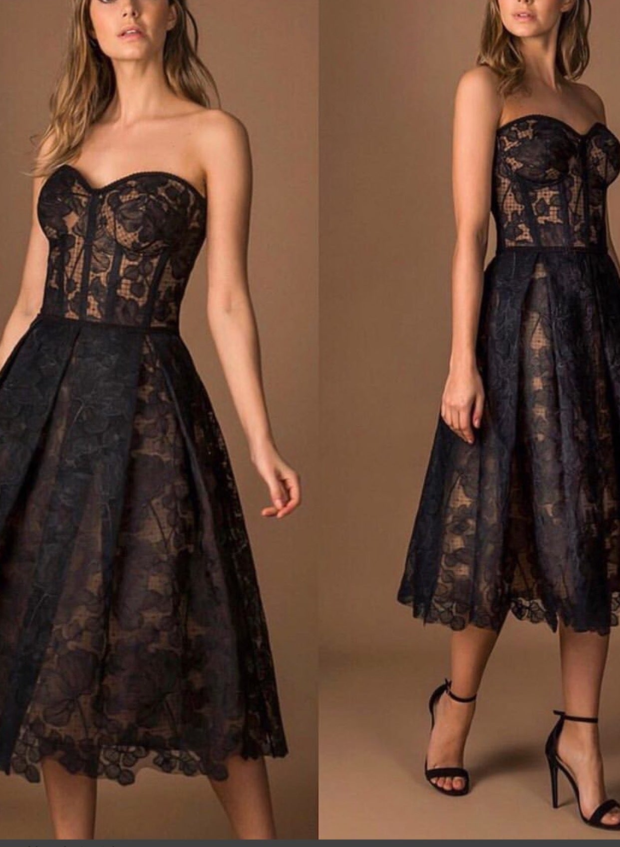 Robe de soirée mi-longue élégante en dentelle florale pour femme