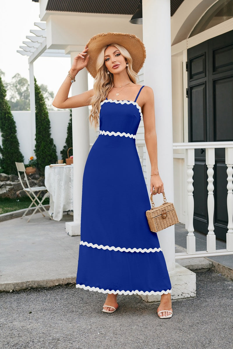 Women Casual Summer Vacation Wave Color Blocking Maxi Sun Dress