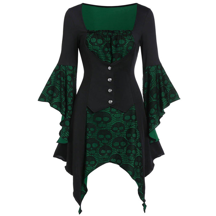 Robe gothique en dentelle à motif tête de mort et jupe irrégulière pour femme