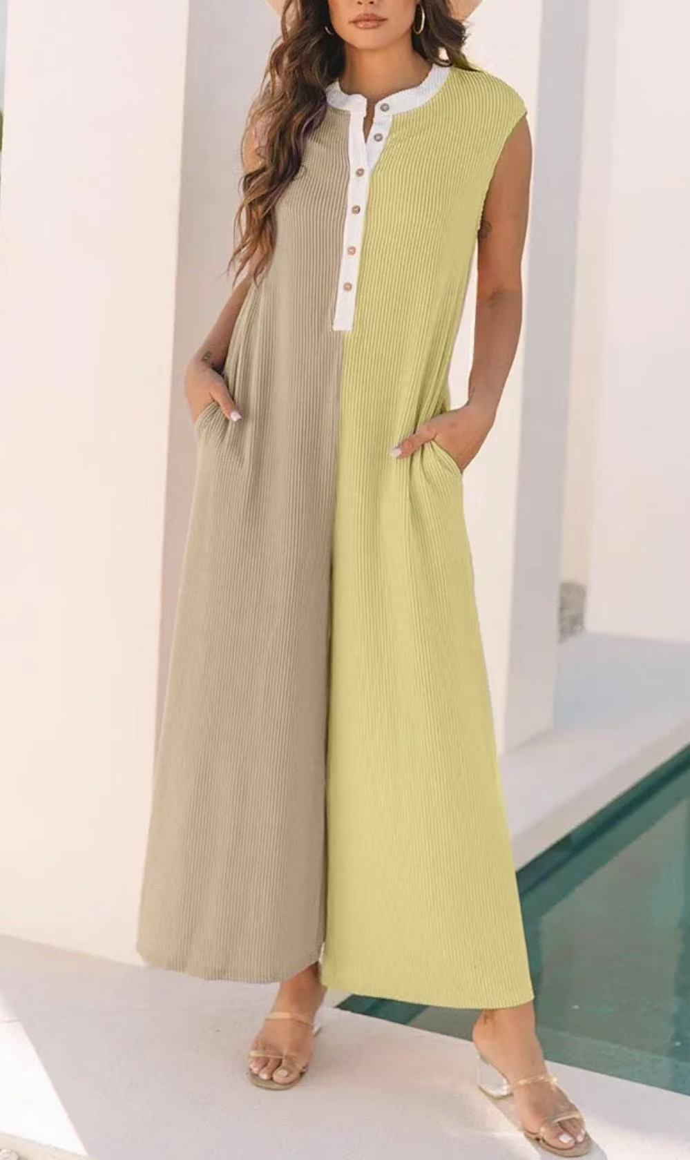 Women Fashion Casual Colorblock Sleeveless Jumpsuit