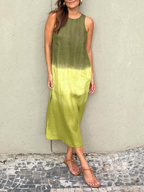 Robe mi-longue décontractée d'été en coton et lin pour femme