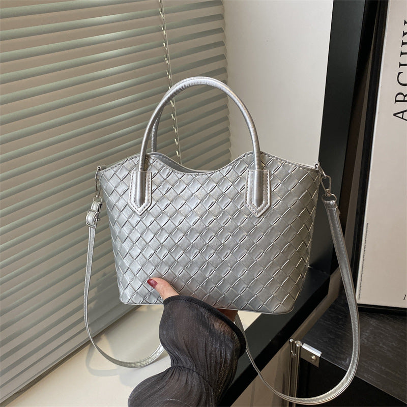 Sac à main décontracté à motif quadrillé de couleur unie pour femme, grande capacité