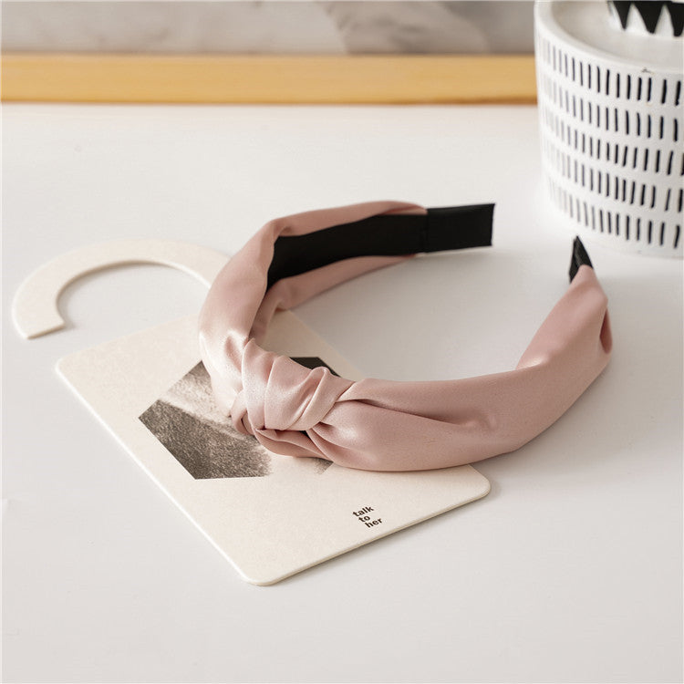 Bandeau à cheveux rétro en satin pour femme, accessoire de coiffure de couleur unie pour un look élégant