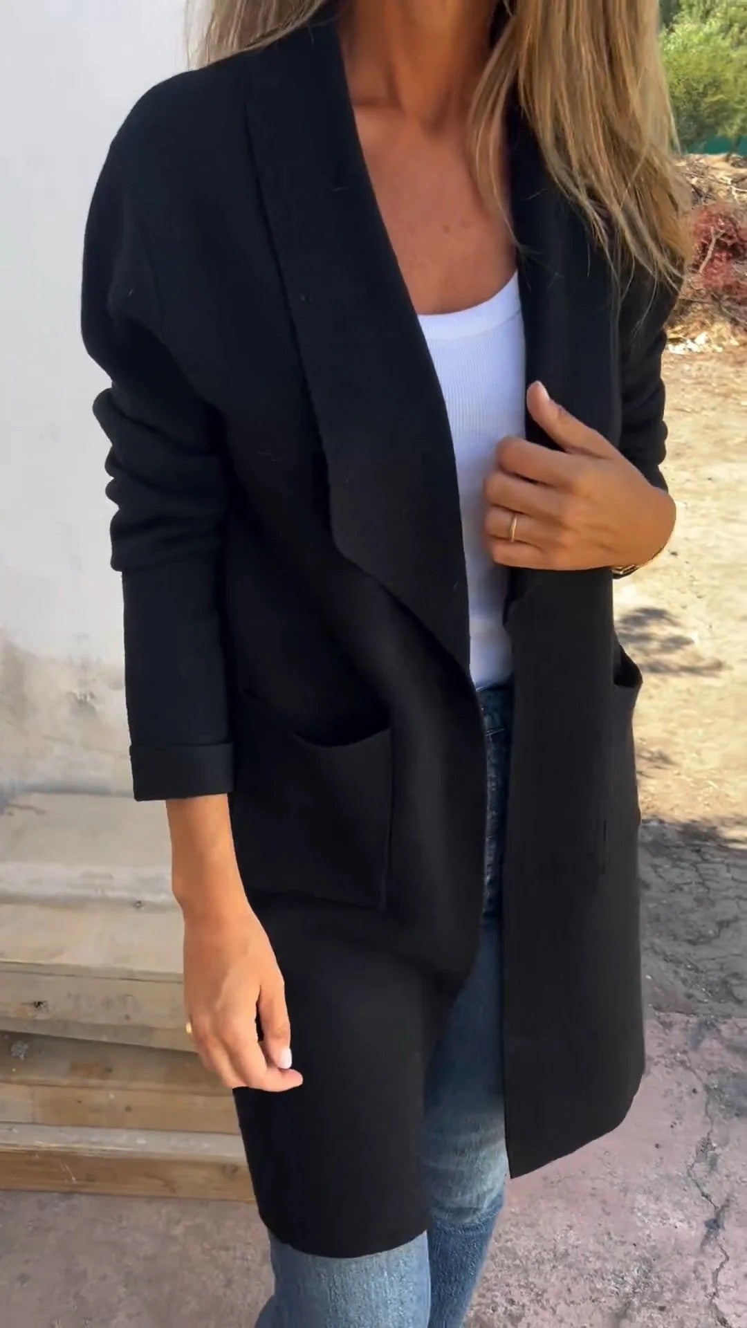 Manteau en laine pour femme automne-hiver avec col à revers