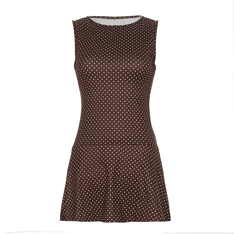 Women Fashion Sexy Dot Print Round Neck Dress