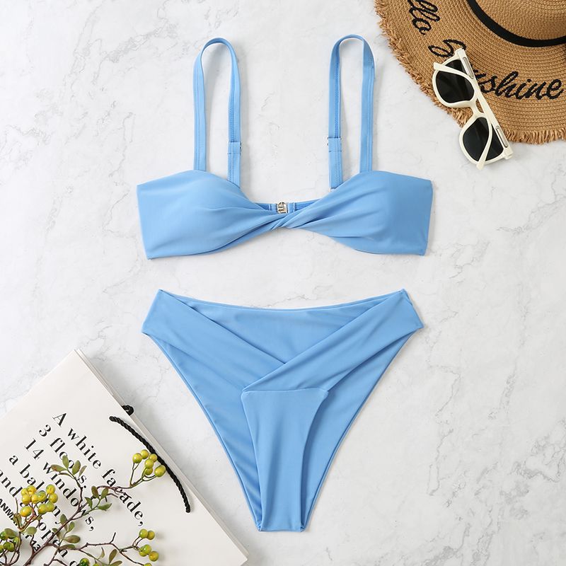 Traje de baño bikini sexy de color sólido a la moda para mujer