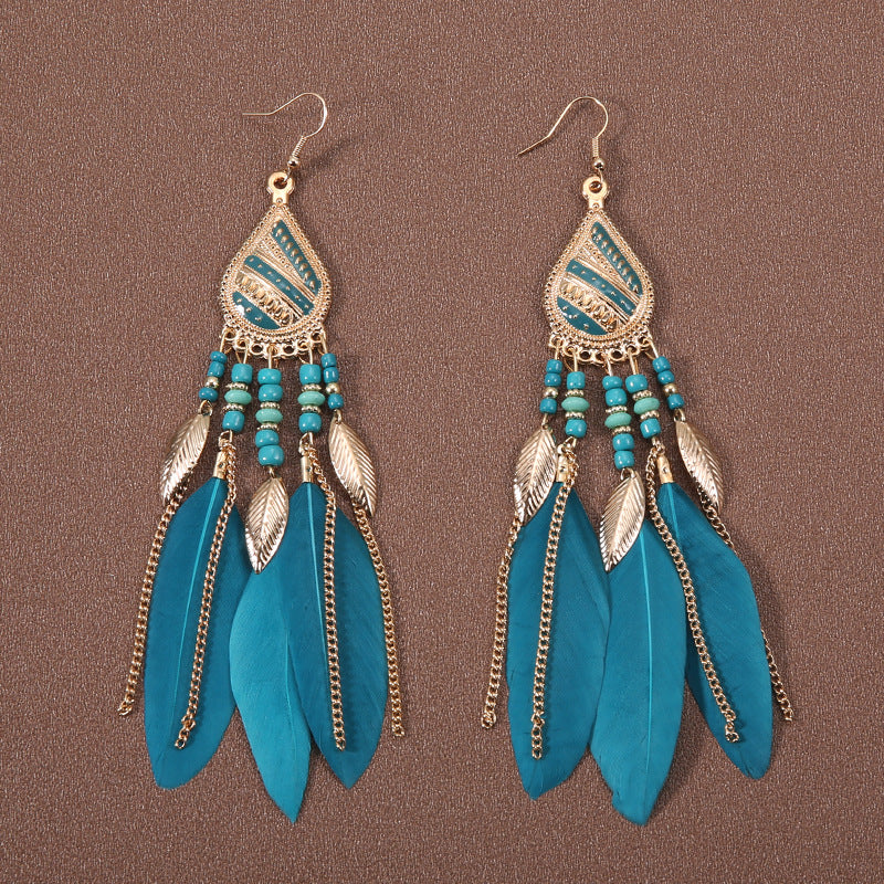 Bohemian Ethnic Style Retro Tassel Feather Earrings