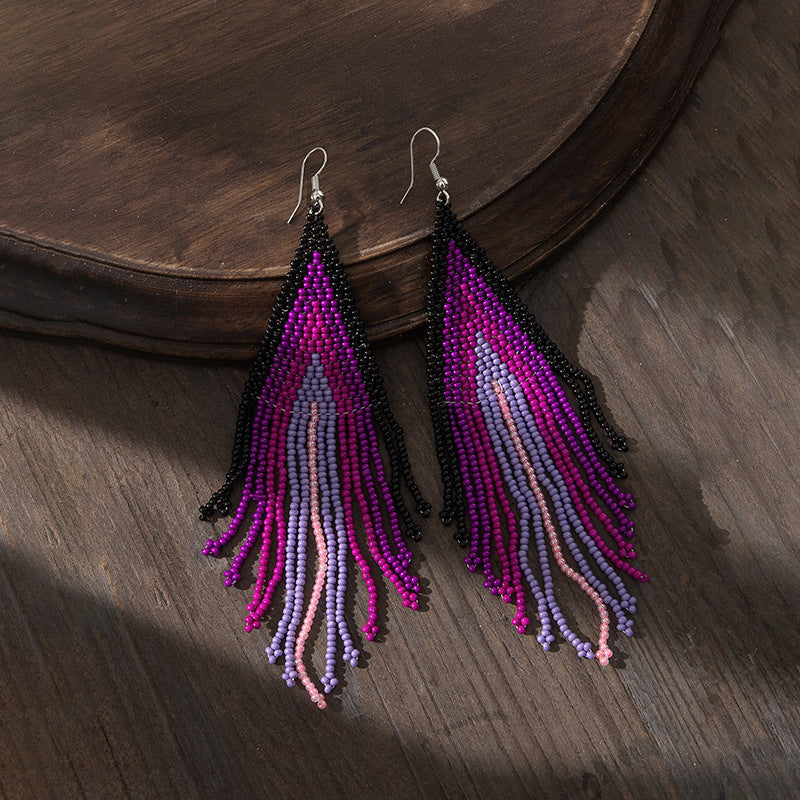 Boucles d'oreilles bohèmes à pampilles et perles de riz pour femmes
