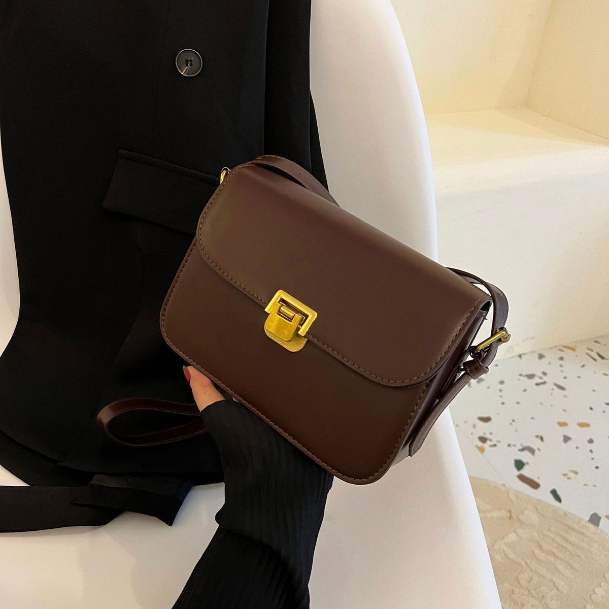 Bolso de hombro cuadrado pequeño de color liso a la moda para mujer