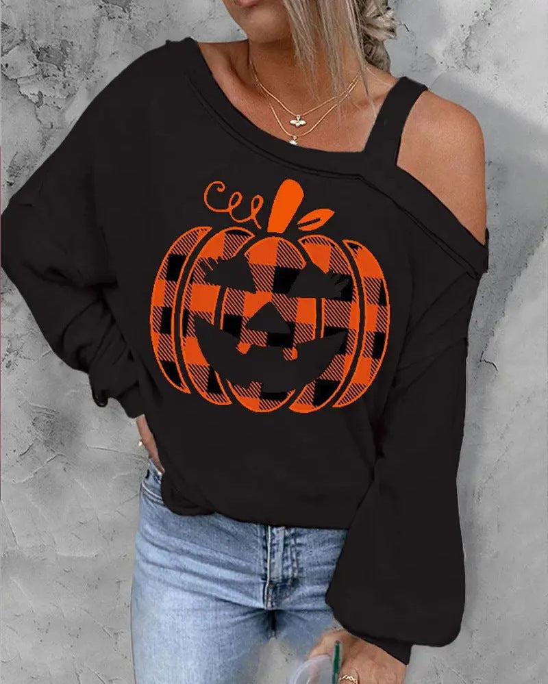 Sudadera con hombros descubiertos y efecto 3D para Halloween para mujer