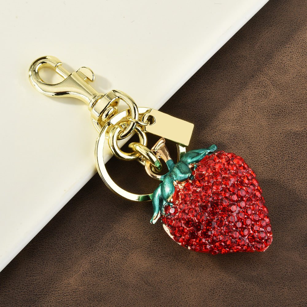 Fashion Rhinestone Strawberry Pineapple Pendant Metal Keychain