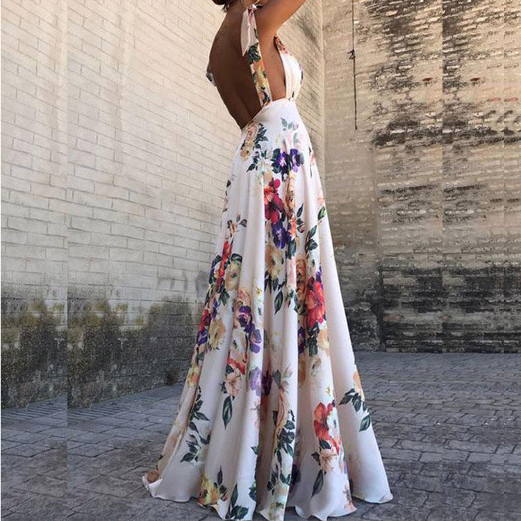 Elegante vestido sin mangas con cuello en V y estampado floral para mujer