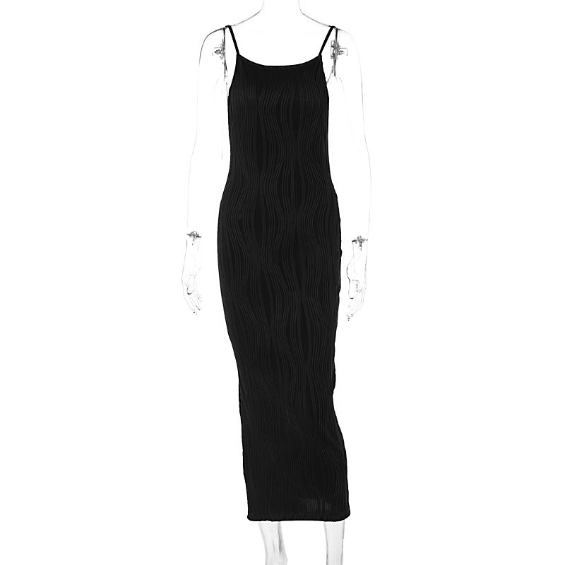 Women Fashion Sexy Solid Color Line Spaghetti Strap Dress
