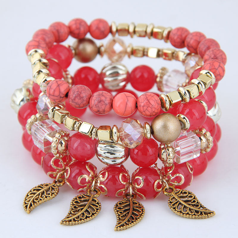 Bohemian Multi-Layered Crystal Tassel Leaf Bracelet