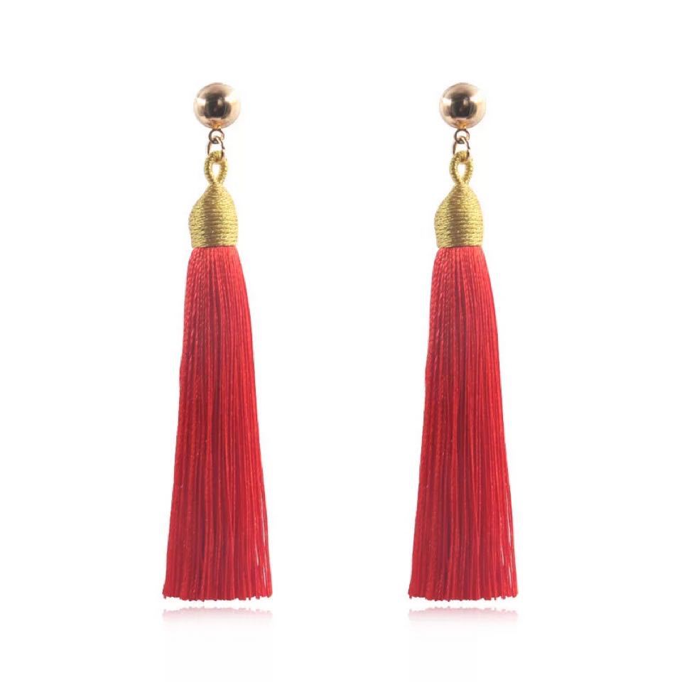 Bohemian Gold Wire Pull Hoop Tassel Earrings