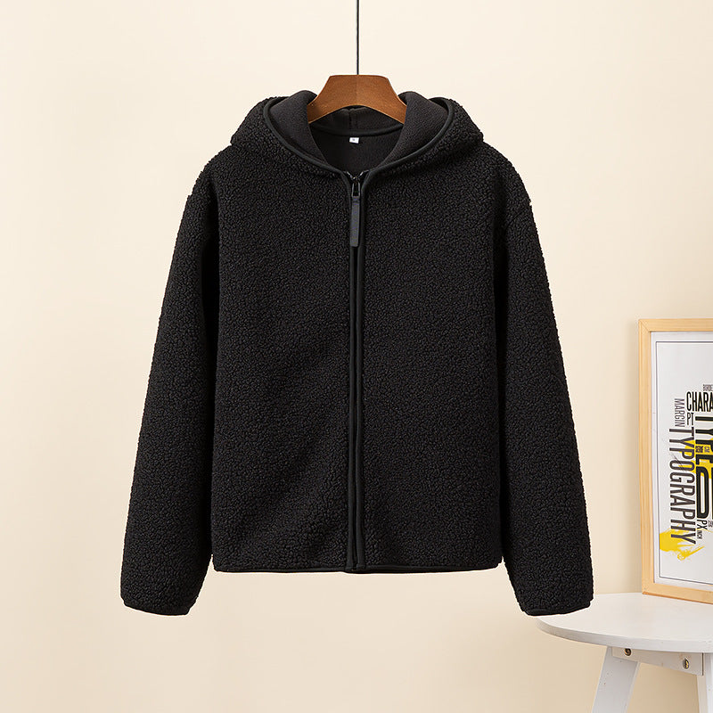 Women Autumn And Winter Plush Hooded Coat