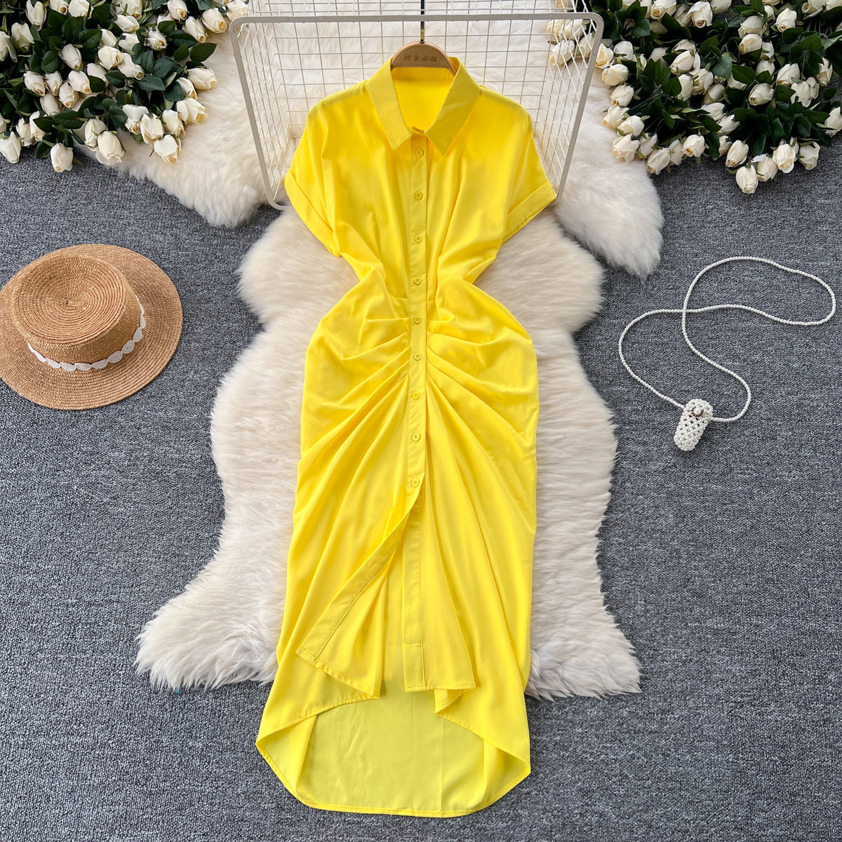 Vestido plisado informal de color liso a la moda para mujer