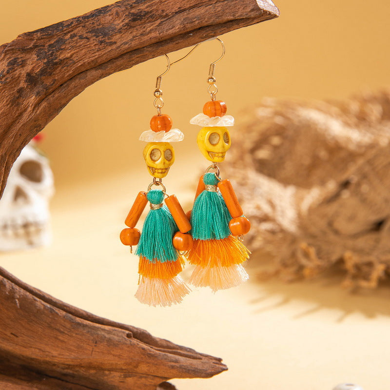 Pendientes de cuentas con borlas y calaveras divertidas de Halloween