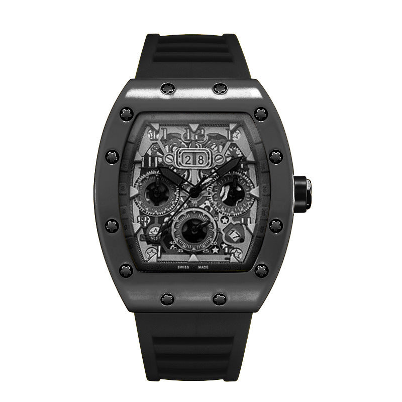 Men Casual Luminous Sports Watch with Silicone Strap and Mineral Glass