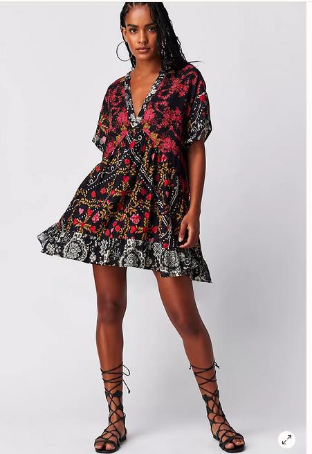 Women Fashion Casual Boho Multicolor Printed Stripe V-Neck Dress