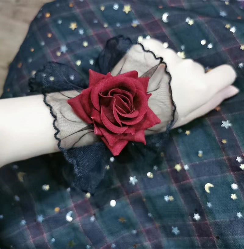Robe gothique Lolita d'Halloween en dentelle avec manches roses