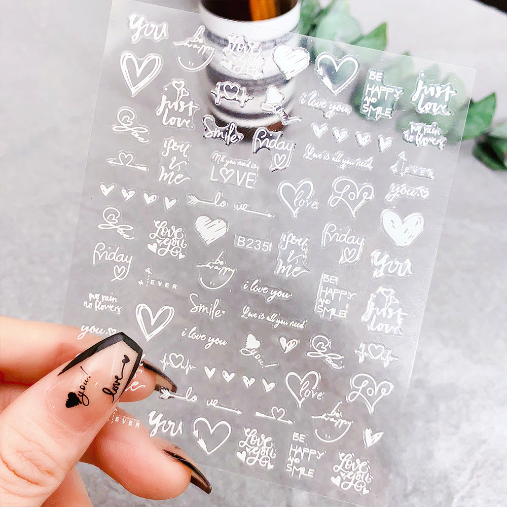 Pegatinas de uñas con letras de amor en forma de corazón para San Valentín