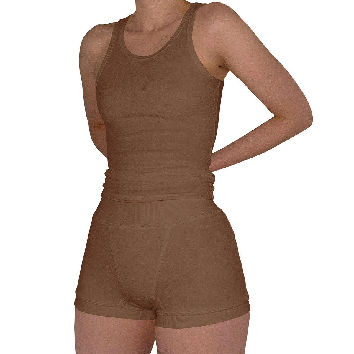 Women Casual Cotton Solid Color Tank Top and Shorts Set