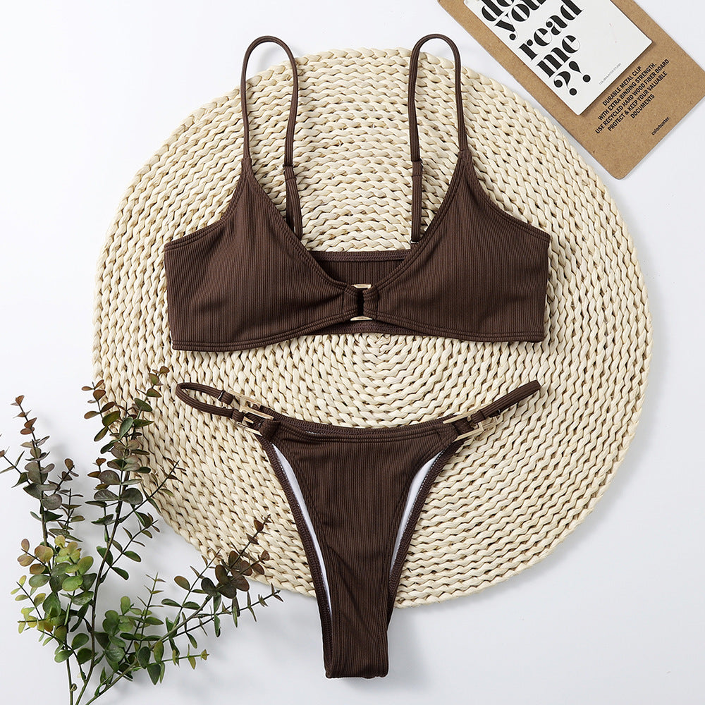 Bikini sexy de color sólido para mujer