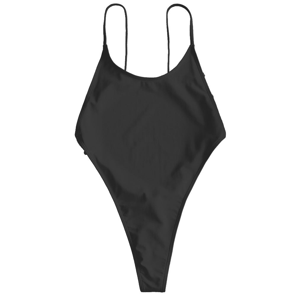 Women Fashion Solid Color Backless One-Piece Swimsuit
